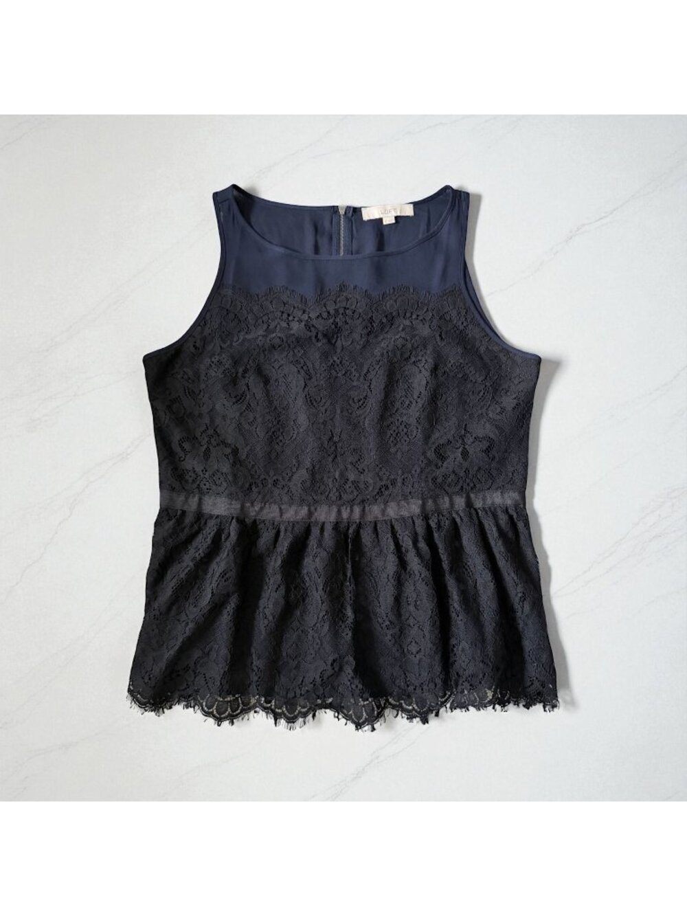 ANN TAYLOR LOFT Navy Black Lace Peplum Tank Top Size 12